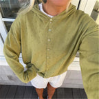 Women's green cotton hooded cardigan for casual wear