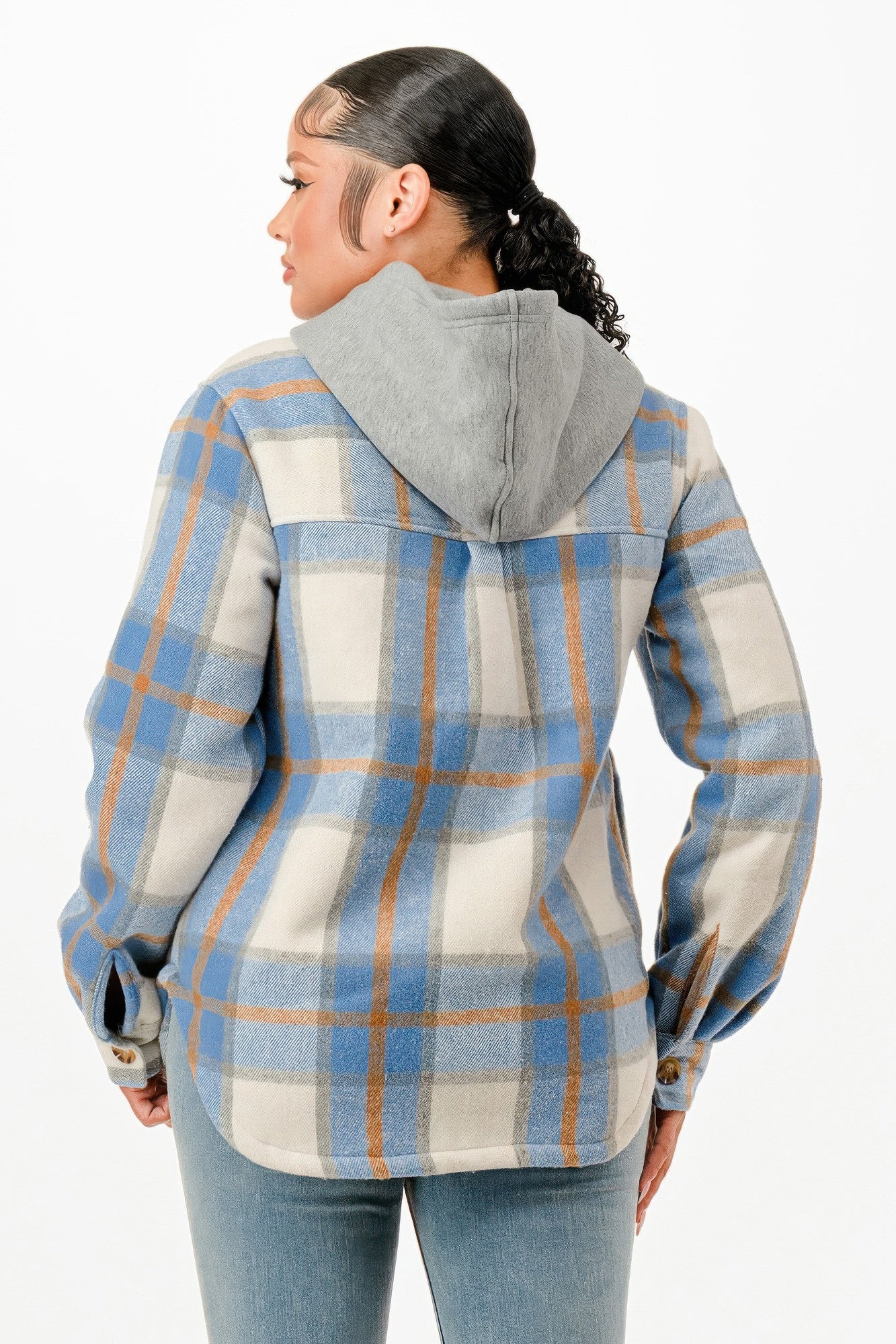 Hooded plaid jacket for women featuring a stylish design and comfortable fit, ideal for casual wear