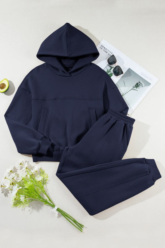 Women's navy hoodie essential for casual workouts and lounging