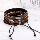Hope bracelet set for men featuring braided leather and wooden beads for a stylish look