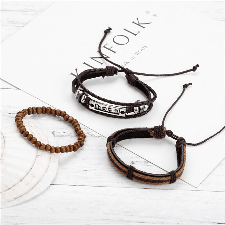 Hope bracelet set for men featuring leather and bead designs for a stylish accessory look