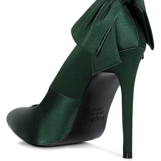 Women's Shoes - Heels Hornet Green Satin Stiletto Pump Sandals