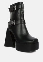 Stylish hot cocoa platform ankle boots with chunky heels and buckle details for a trendy look