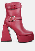 Hot cocoa platform ankle boots by London Rag International featuring bold buckles and a chunky heel