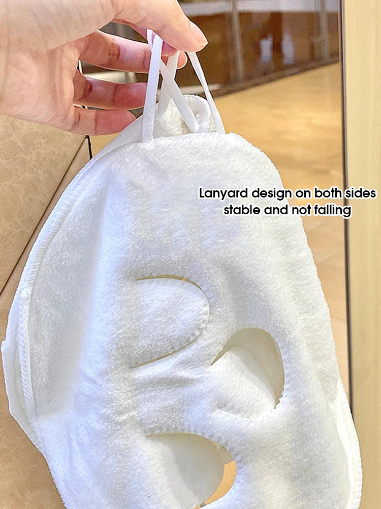 White hot compress face towel with lanyard design for stability