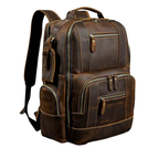 Brown leather backpack on a white background