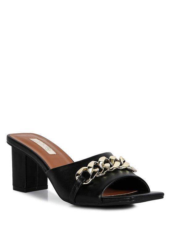 Rag Company ankle strap sandals mid heel in black with chain detail