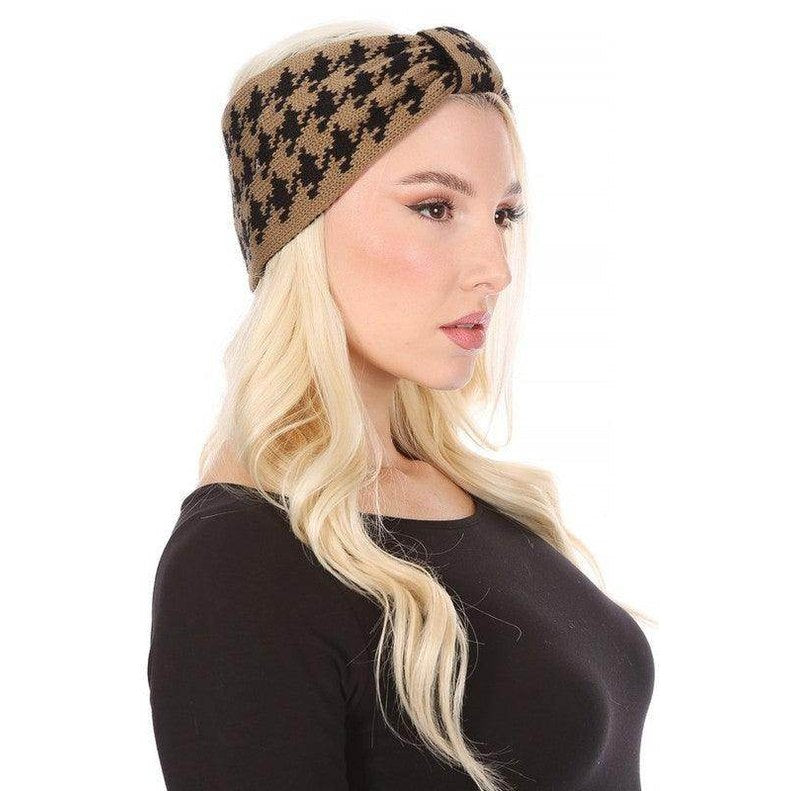 Houndstooth Bow Head Band - VacationGrabs