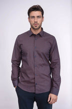 Houndstooth Pattern Slim Fit Brown Men Shirt – front view