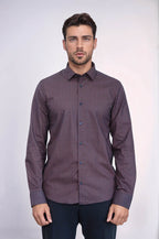 Houndstooth Pattern Slim Fit Brown Men Shirt – side view