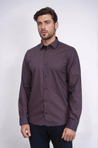 Houndstooth Pattern Slim Fit Brown Men Shirt – styled view