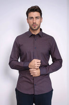 Houndstooth Pattern Slim Fit Brown Men Shirt – close up view