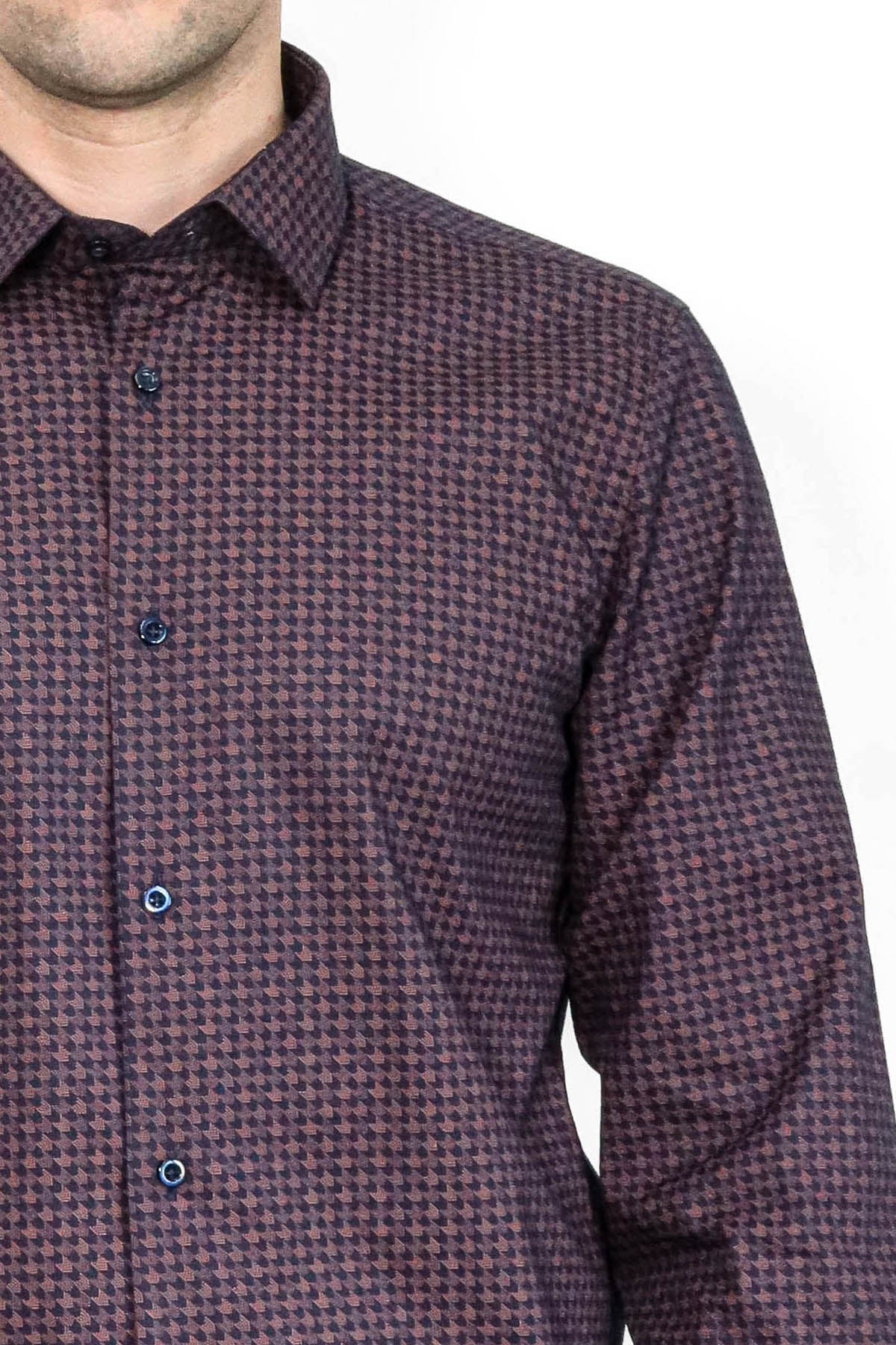 Houndstooth Pattern Slim Fit Brown Men Shirt – full look view