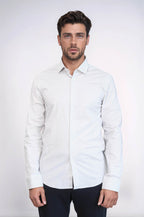 Houndstooth Pattern Slim Fit Ecru Men Shirt by Wessi – side view