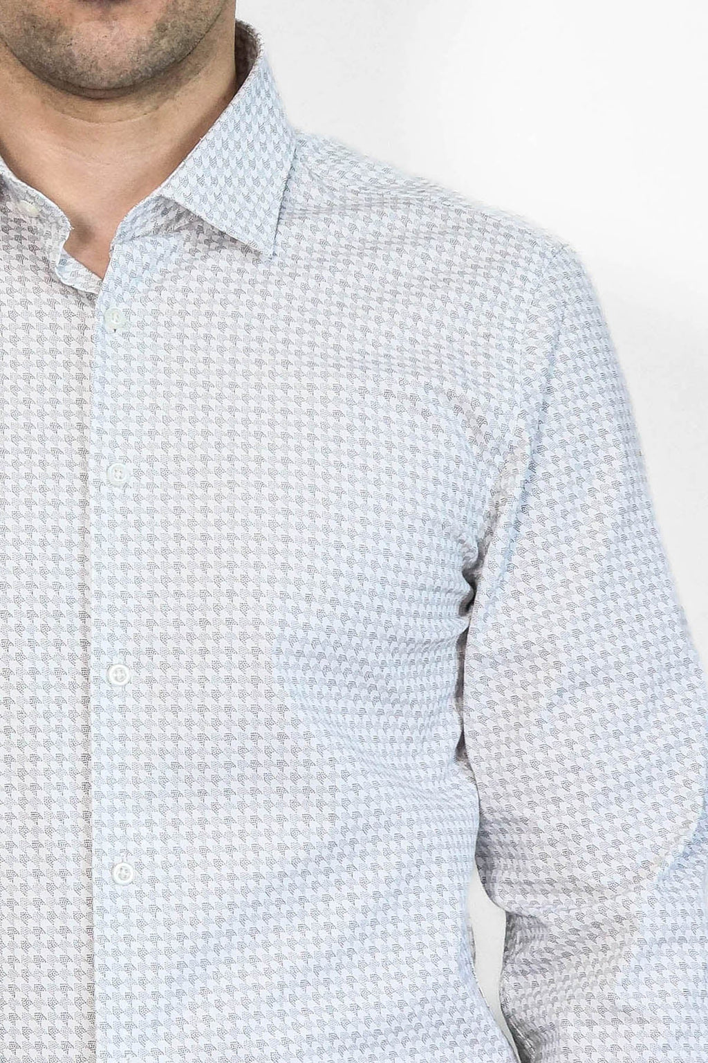 Houndstooth Pattern Slim Fit Ecru Men Shirt by Wessi – full look view