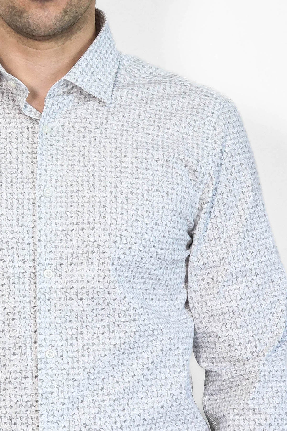 Houndstooth Pattern Slim Fit Ecru Men Shirt by Wessi – full look view