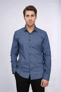 Houndstooth Pattern Slim Fit Navy Blue Men Shirt – front view