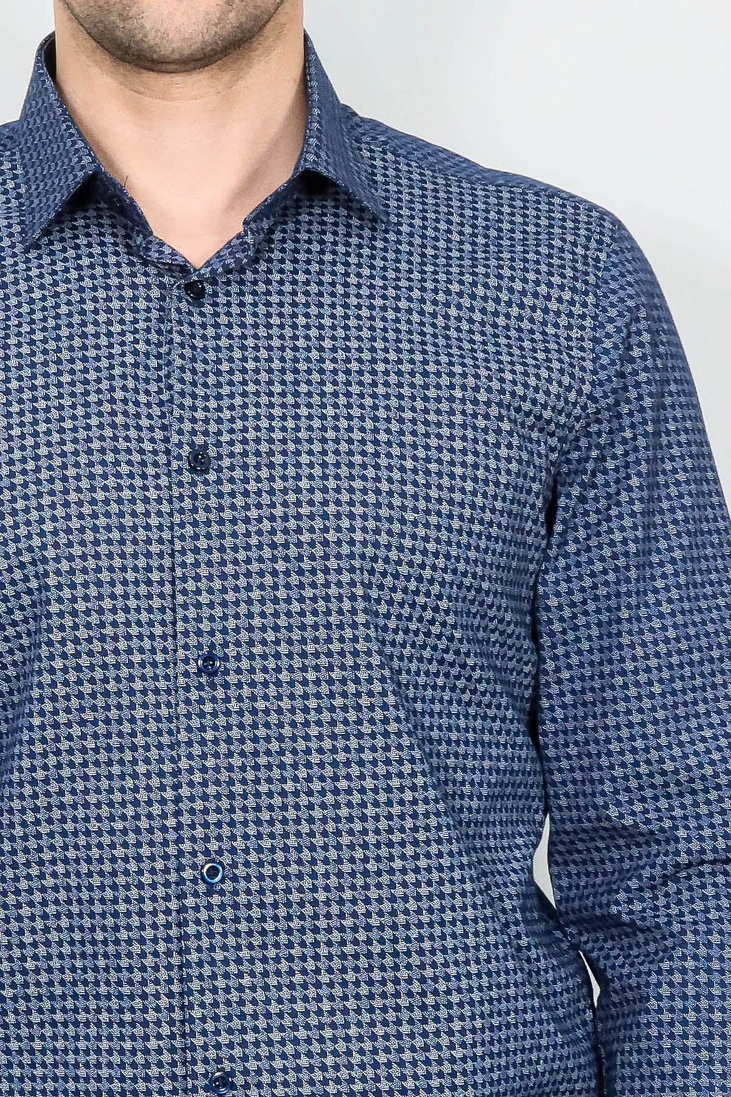 Houndstooth Pattern Slim Fit Navy Blue Men Shirt – detail view