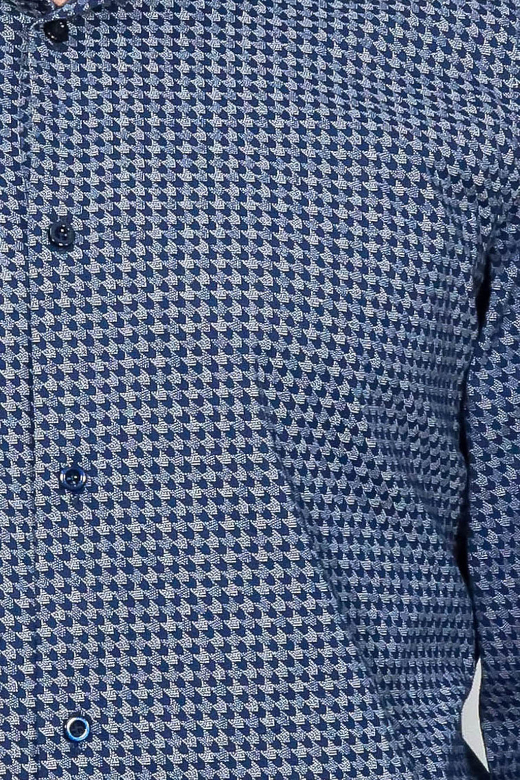 Houndstooth Pattern Slim Fit Navy Blue Men Shirt – full look view