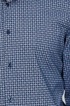 Houndstooth Pattern Slim Fit Navy Blue Men Shirt – full look view