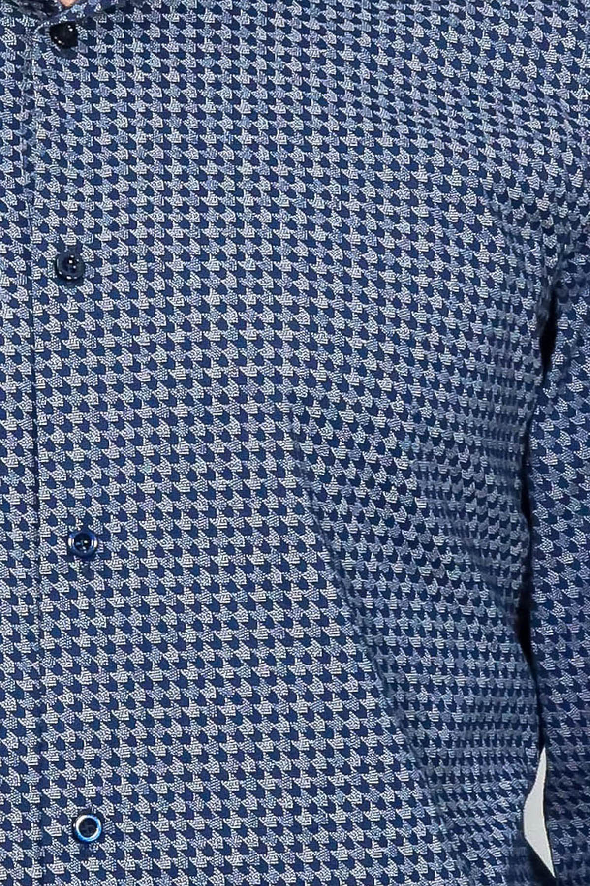 Houndstooth Pattern Slim Fit Navy Blue Men Shirt – full look view
