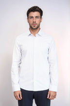 Houndstooth Pattern Slim Fit White Men Shirt by Wessi – side view