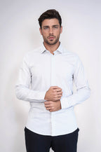 Houndstooth Pattern Slim Fit White Men Shirt by Wessi – close up view