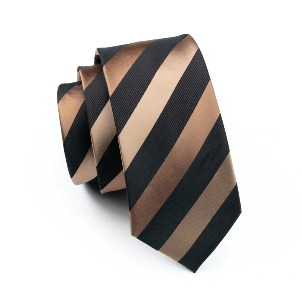 Silk striped tie in black and bronze, perfect for formal events, how fold a pocket square