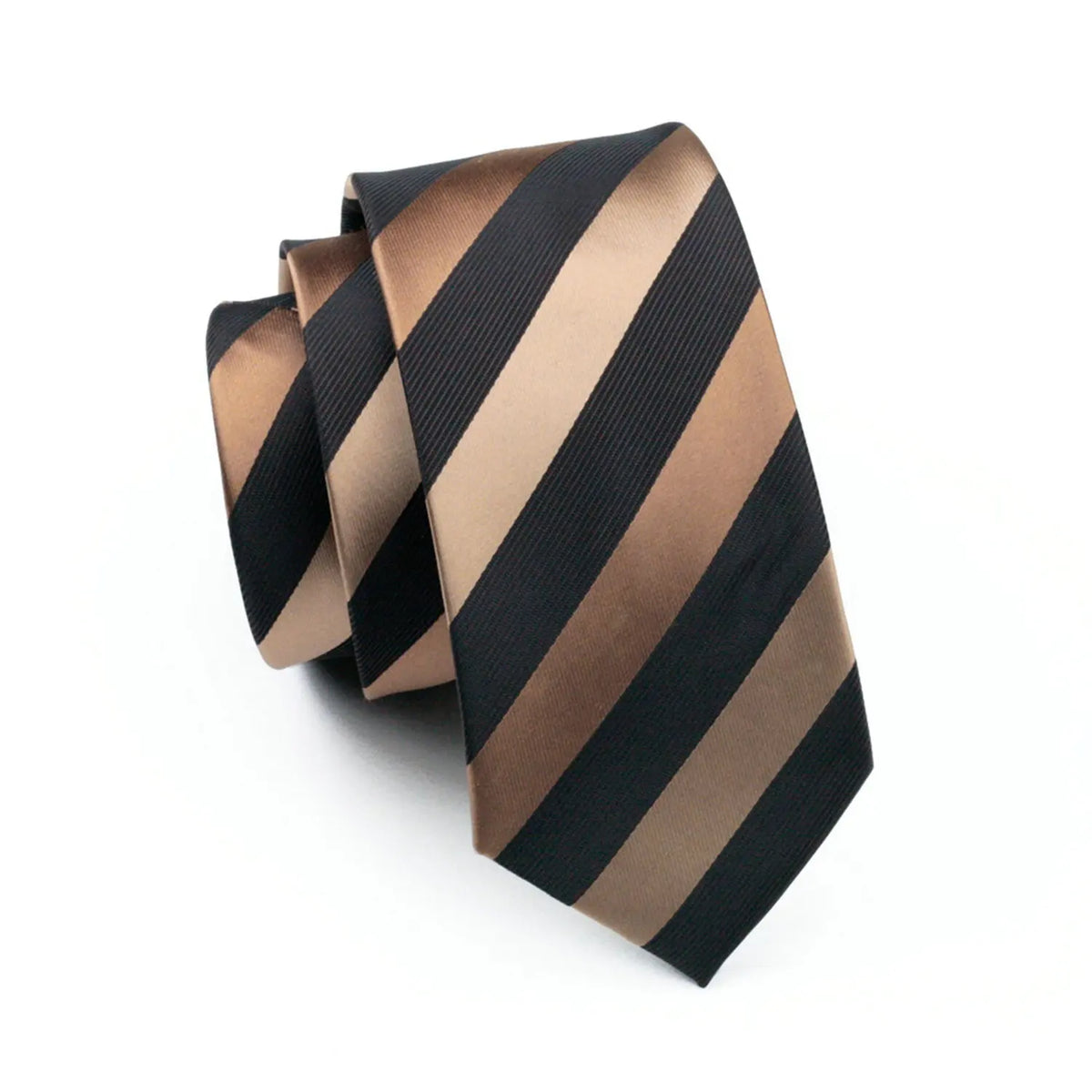 Silk striped tie in black and bronze, perfect for formal events, how fold a pocket square