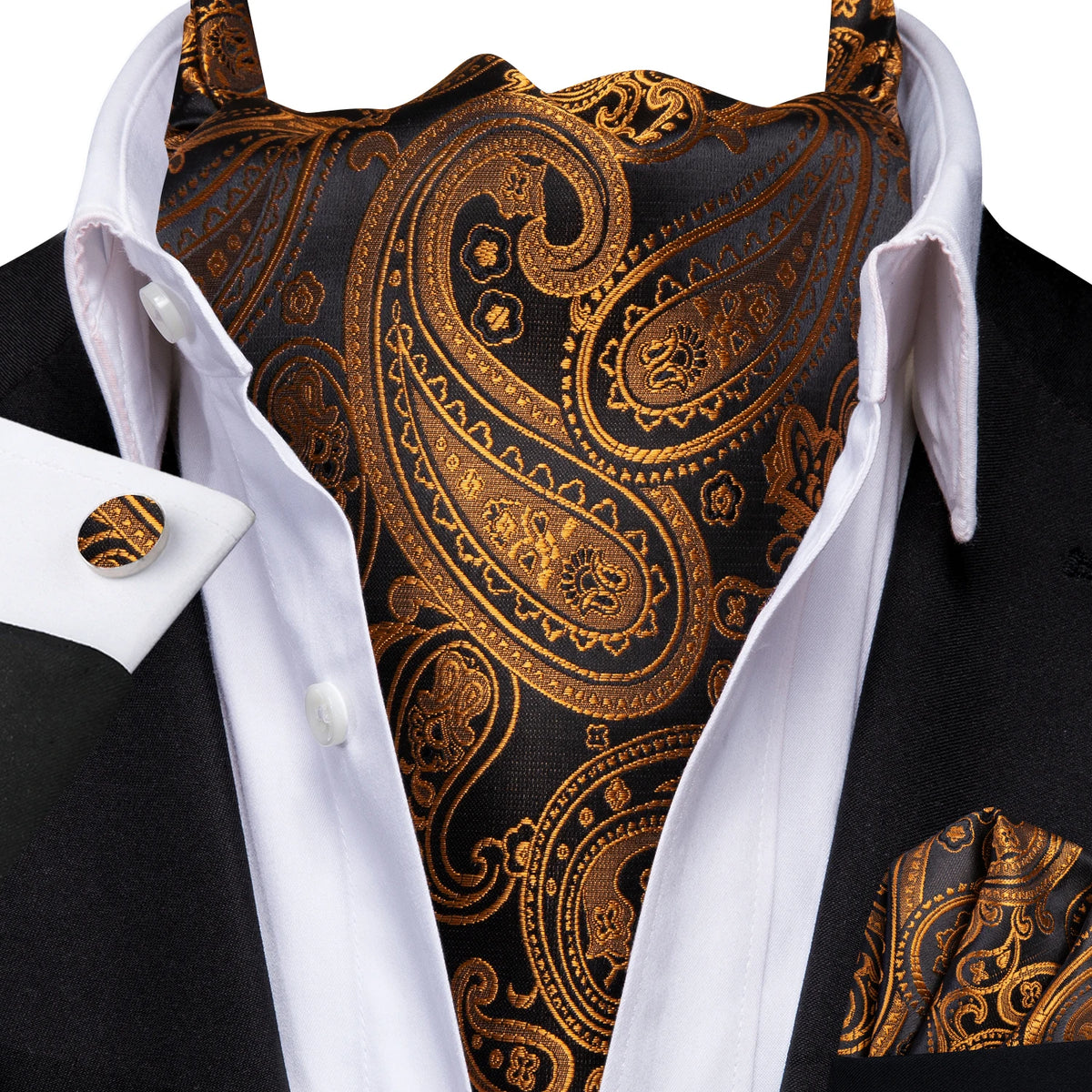 Elegant gold paisley pocket square, perfect for formal events, how fold a pocket square.