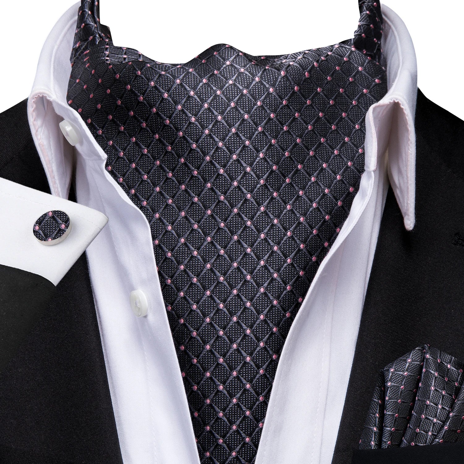 Men's black silk pocket square, elegant design, how fold a pocket square
