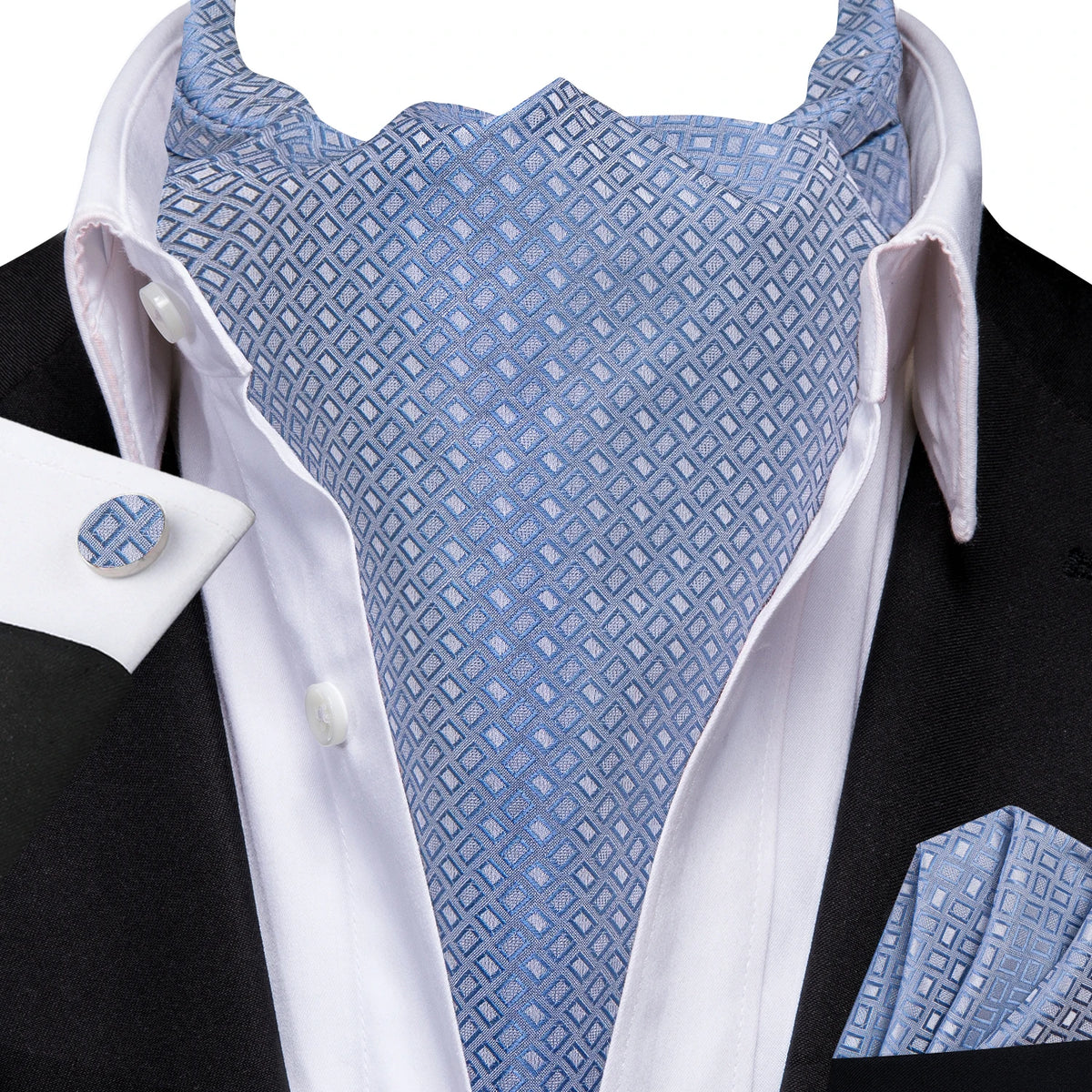Blue patterned pocket square for how fold a pocket square