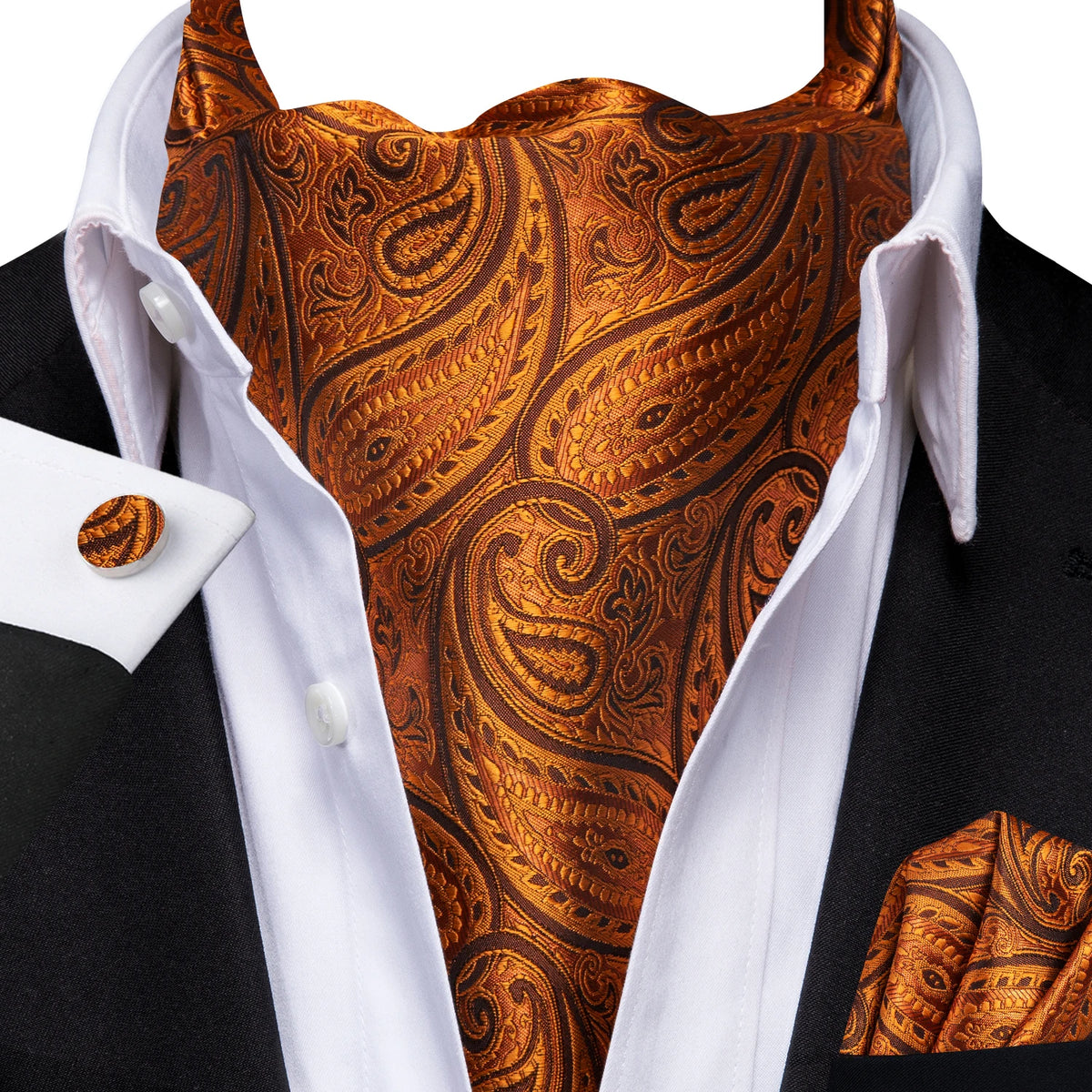 Men's silk pocket square in orange paisley, learn how fold a pocket square