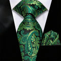 Green paisley silk tie and pocket square for stylish formalwear, learn how fold a pocket square