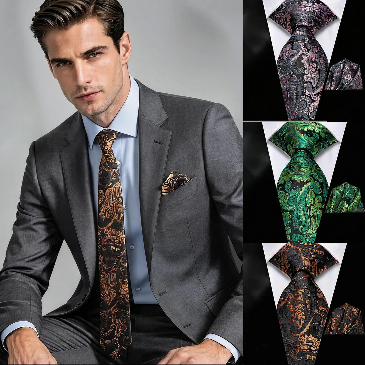 Men's patterned tie and pocket square set, learn how to fold a pocket square