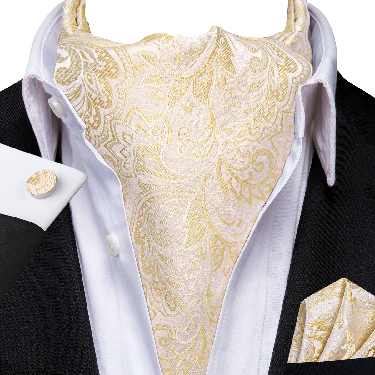 Silk pocket square in gold and cream, how to fold a pocket square