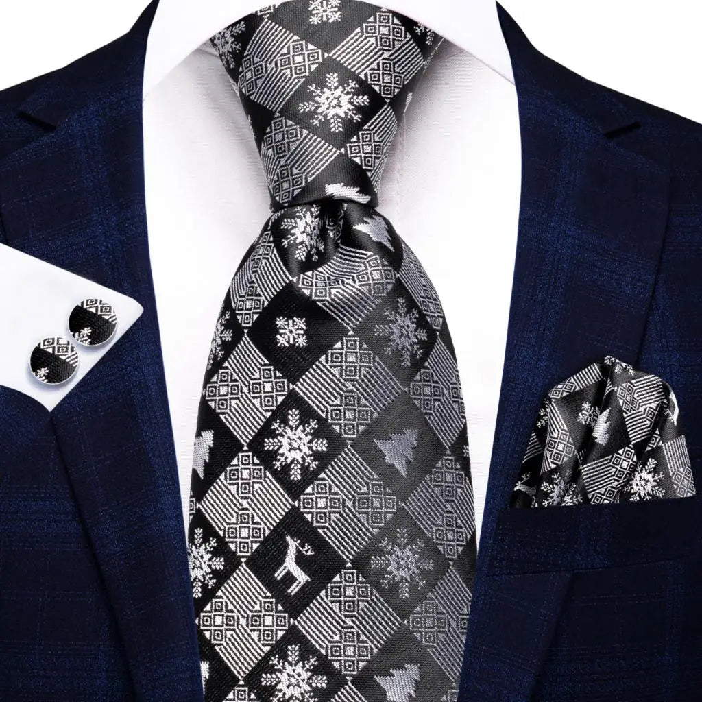 Men's black and silver patterned tie, perfect for formal events, how to tie men's tie
