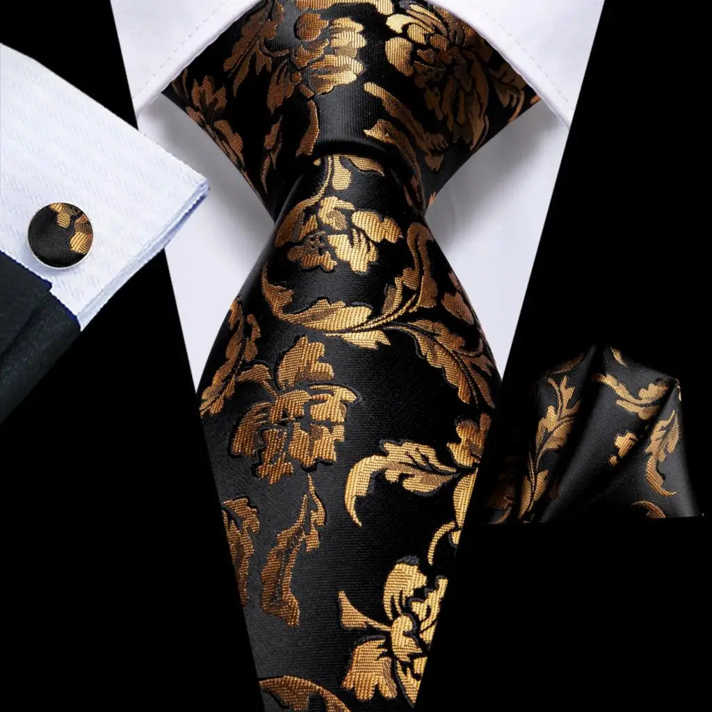 Black and gold floral men's tie for formal occasions on how to tie men's tie