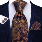 Men's paisley tie in purple, silk, perfect for formal occasions, how to tie mens tie