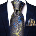 Men's paisley tie in black, silk material for formal occasions, how to tie men's tie