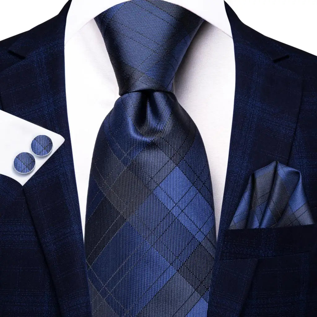 Men's blue plaid tie, silk material, ideal for formal occasions