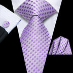 Purple checkered men's tie, silk material, how to tie mens tie