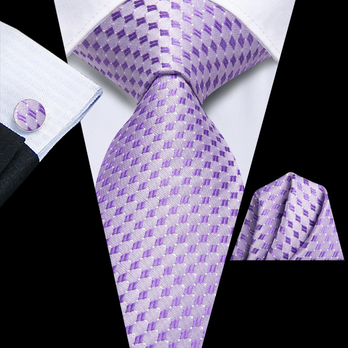 Purple checkered men's tie, silk material, how to tie mens tie