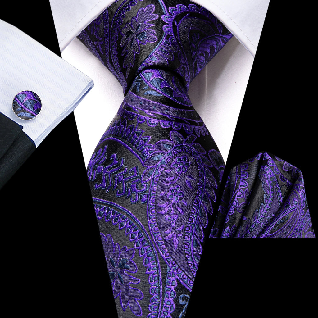 Purple paisley silk tie for men, perfect for formal occasions