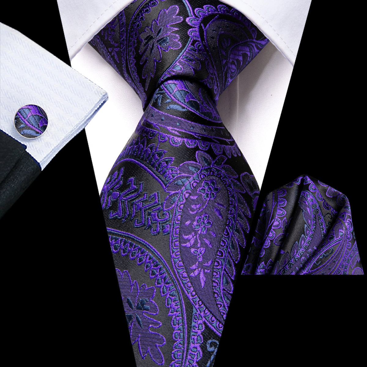 Purple paisley silk tie for men, perfect for formal occasions