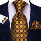 Men's gold patterned tie and pocket square for formal events