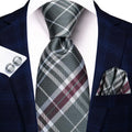 Gray plaid men's tie, silk material, formal attire use, how to tie men's tie