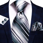 Men's silk tie in gray stripes, perfect for formal events, how to tie men's tie