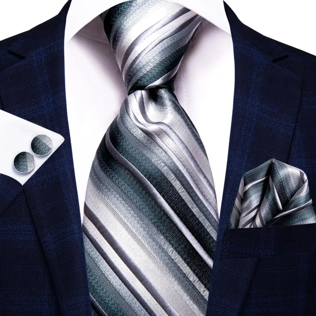 Men's silk tie in gray stripes, perfect for formal events, how to tie men's tie