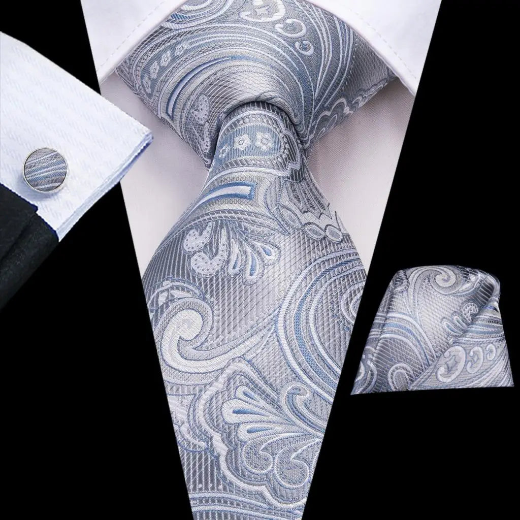 Men's blue patterned tie and pocket square set, for learning how to tie men's tie